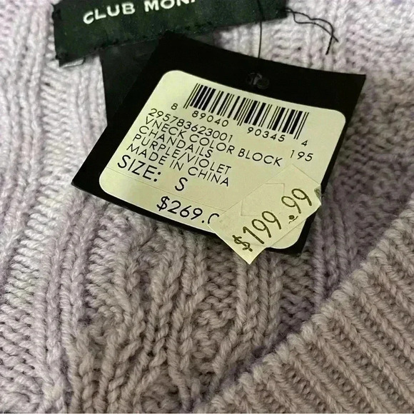 Club Monaco  cable Knit Sweater V-Neck Color Block Chandails Purple Violet - Picture 5 of 5